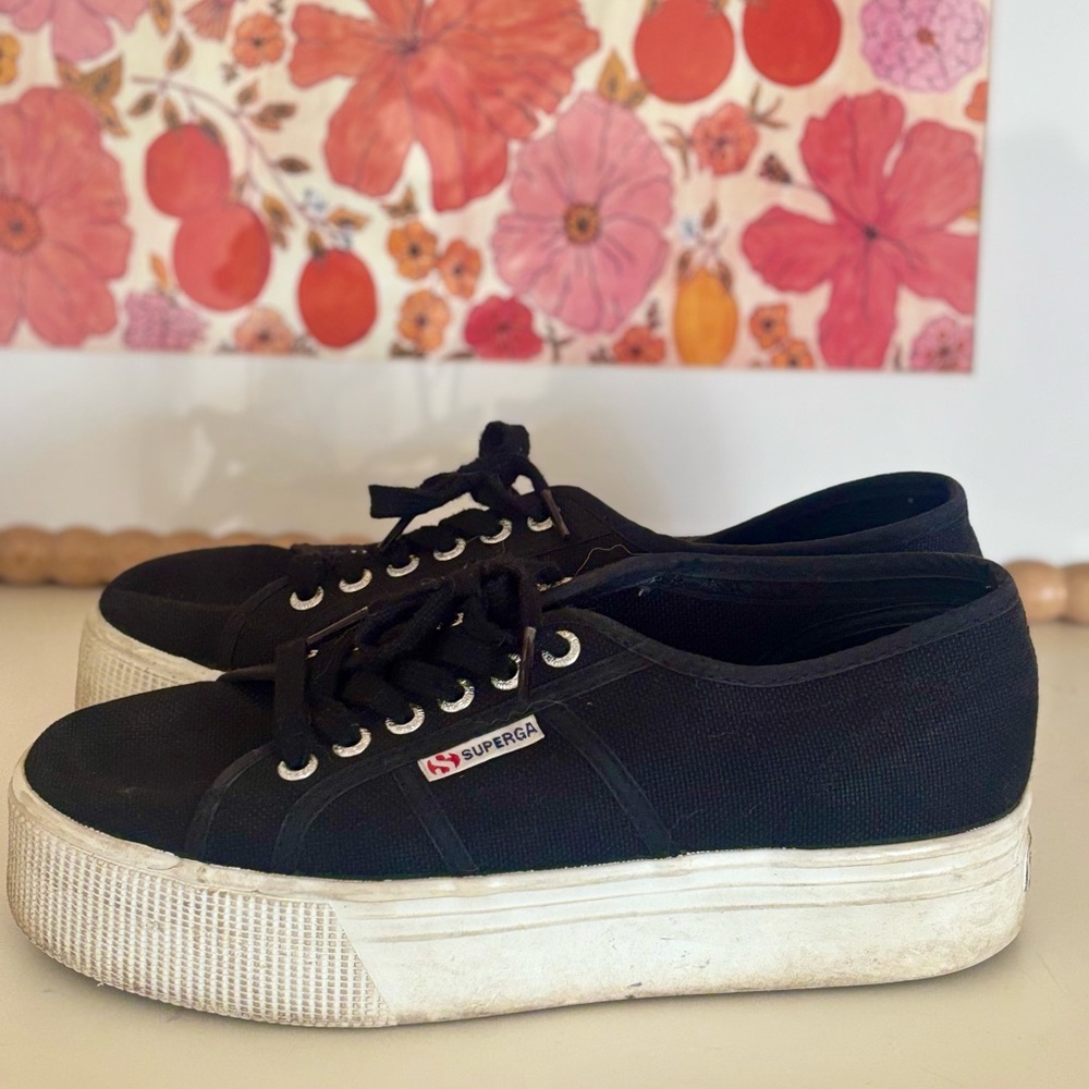 Superga Women's Black Canvas Platform Sneakers